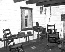 Interior of log cabin, Abram's Delight